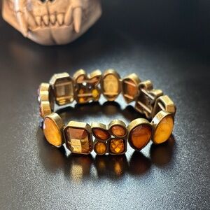 Avon "Color Burst" Bracelet Topaz 2008 Antique & Amber Toned Multi Shaped Gems